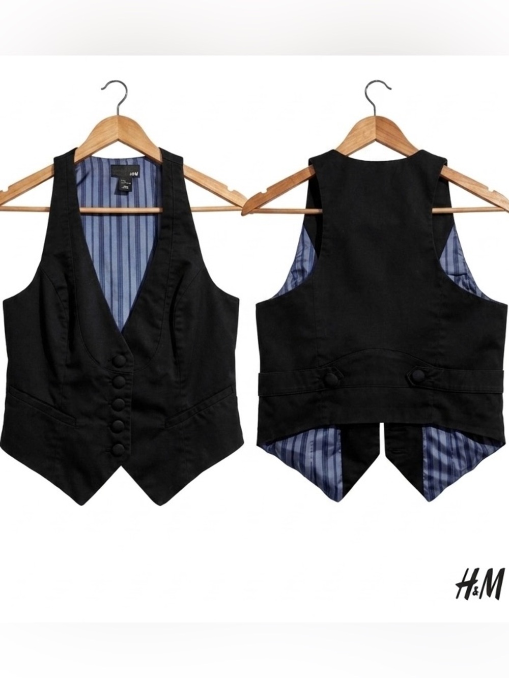 H&M Black Tailored V-Neck Suit Vest Striped Lining Waistcoat Women’s Small